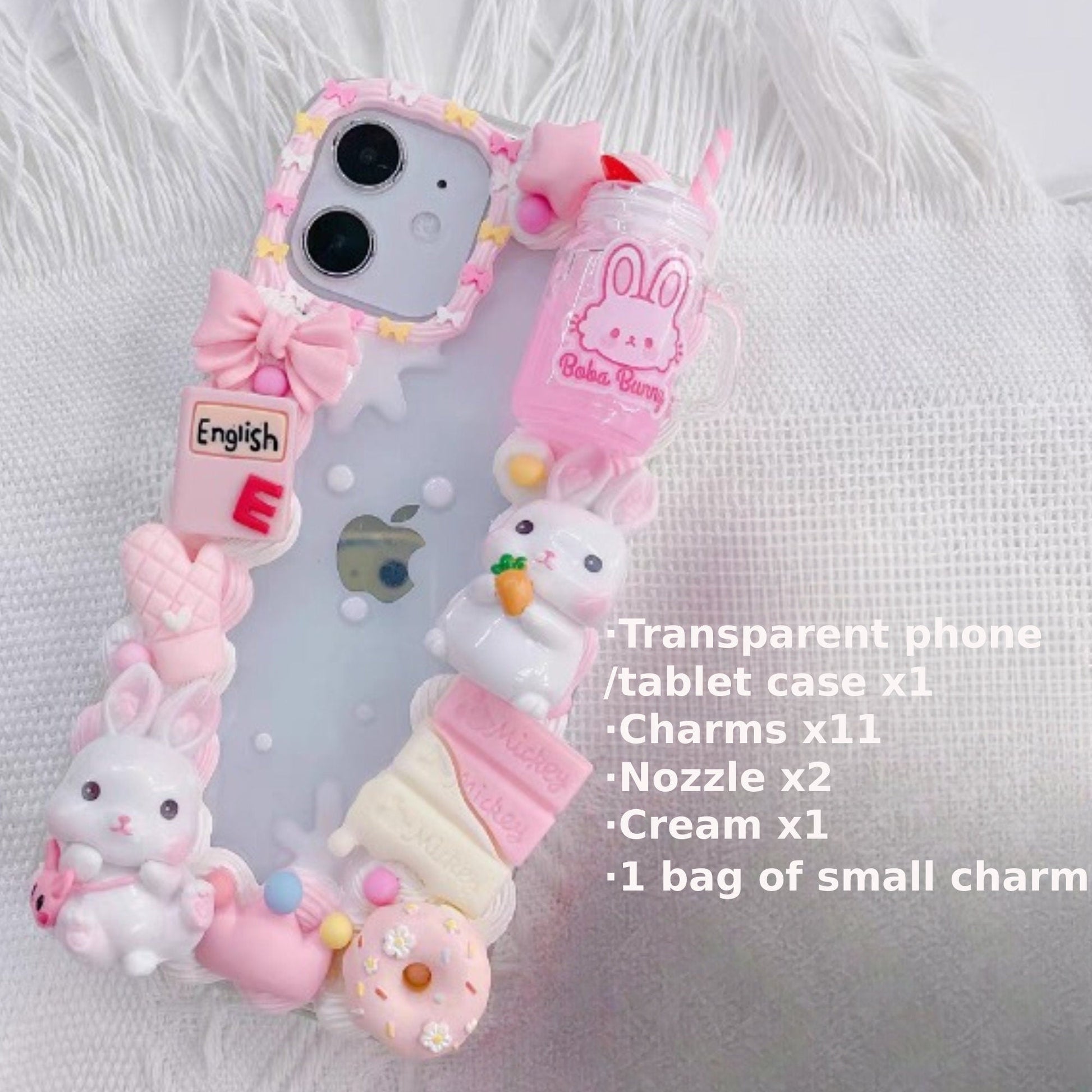 Decoden Custom Phone Case DIY Craft Kits | Kawaii Rabbits Strawberries Boba Drink Candy Charms | Samsung Android iPhone Cases - MeowsomeCrafts