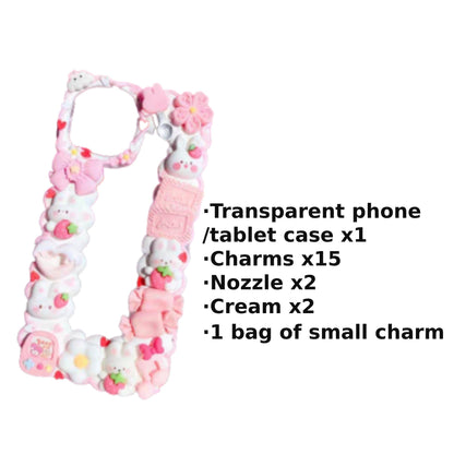 Decoden Custom Phone Case DIY Craft Kits | Kawaii Rabbits Strawberries Boba Drink Candy Charms | Samsung Android iPhone Cases - MeowsomeCrafts