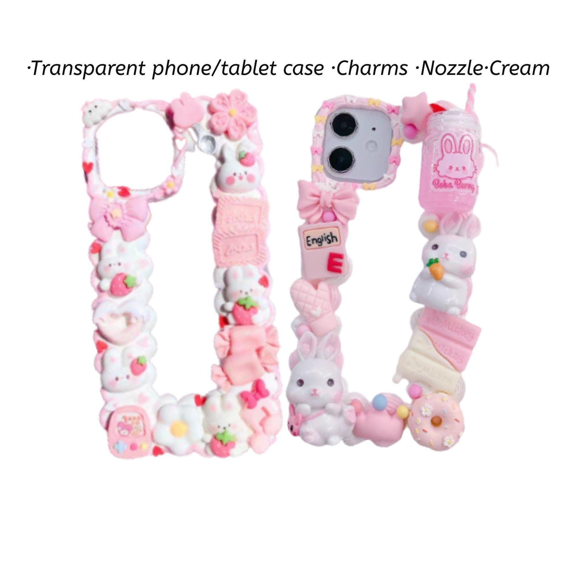 Decoden Custom Phone Case DIY Craft Kits | Kawaii Rabbits Strawberries Boba Drink Candy Charms | Samsung Android iPhone Cases - MeowsomeCrafts