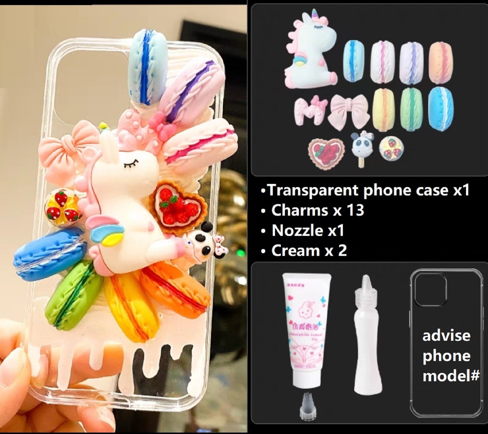 Decoden Custom Phone Case DIY Craft Kits | Kawaii Rainbow Unicorn Rabbits Macaroons Bows Hearts Charms | Samsung Android iPhone Cases - MeowsomeCrafts