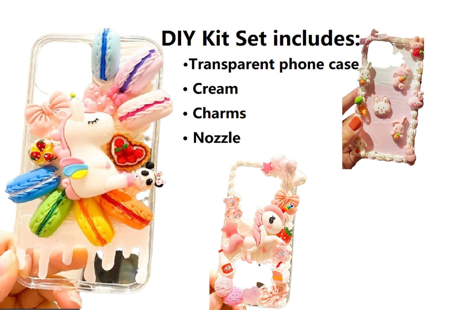 Decoden Custom Phone Case DIY Craft Kits | Kawaii Rainbow Unicorn Rabbits Macaroons Bows Hearts Charms | Samsung Android iPhone Cases - MeowsomeCrafts