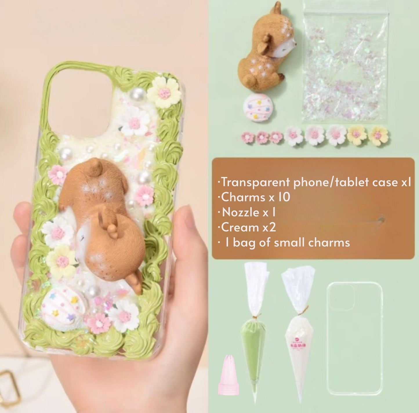 Decoden Custom Phone Case DIY Craft Kits | Kawaii Sleeping Sika Baby Deer Clouds Flowers Charms | Samsung Android iPhone Cases - MeowsomeCrafts