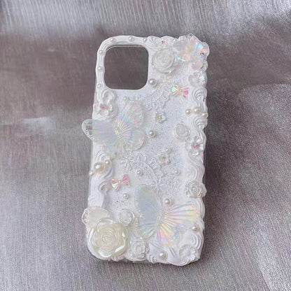 Decoden Custom Phone Case DIY Craft Kits | Lace Iridescent Butterflies Flowers Pearls Charms | Samsung Android iPhone Cases - MeowsomeCrafts