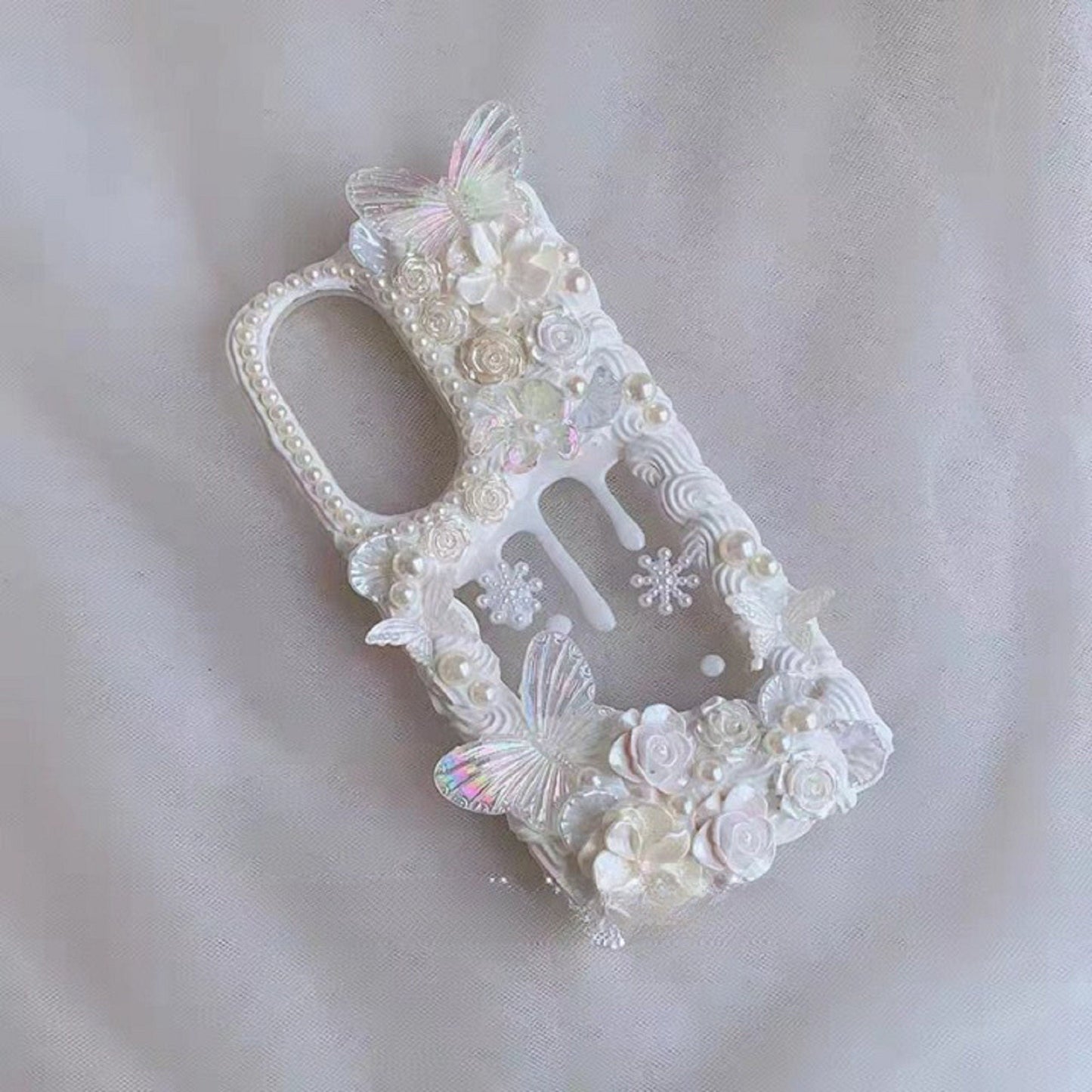 Decoden Custom Phone Case DIY Craft Kits | Lace Iridescent Butterflies Flowers Pearls Charms | Samsung Android iPhone Cases - MeowsomeCrafts