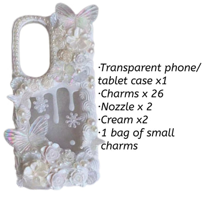 Decoden Custom Phone Case DIY Craft Kits | Lace Iridescent Butterflies Flowers Pearls Charms | Samsung Android iPhone Cases - MeowsomeCrafts