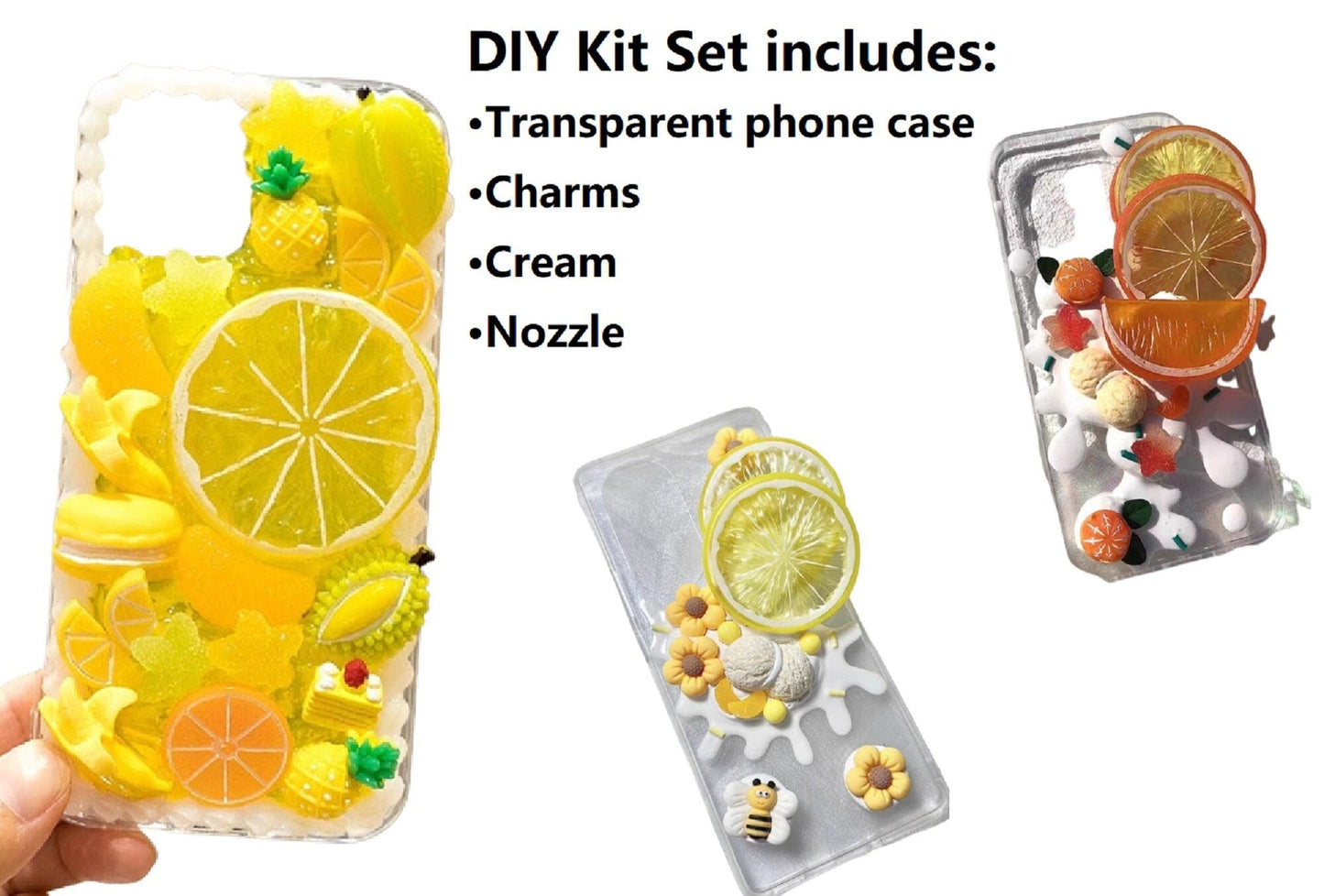 Decoden Custom Phone Case DIY Craft Kits | Lemon Orange Slices Pineapple Banana Fruit Charms | Samsung Android iPhone Cases - MeowsomeCrafts