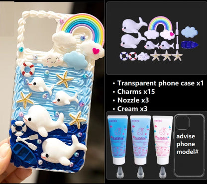 Decoden Custom Phone Case DIY Craft Kits | Ocean Sea Dolphin Starfish Crab Fish Clouds Rainbow Boat Charms | Samsung Android iPhone Cases - MeowsomeCrafts