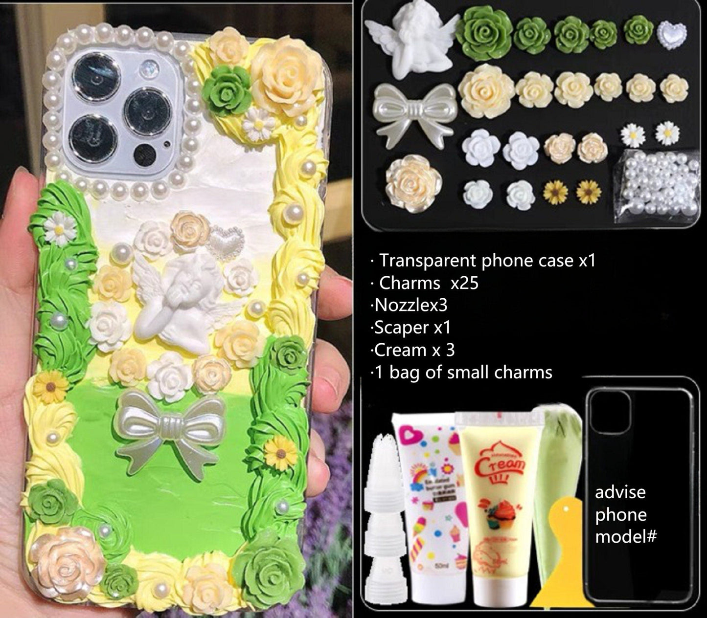 Decoden Custom Phone Case DIY Craft Kits | Ornate Frame Angel Flowers Daisies Bows Pearls Charms | Samsung Android iPhone Cases - MeowsomeCrafts