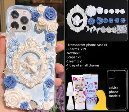 Decoden Custom Phone Case DIY Craft Kits | Ornate Frame Angel Flowers Daisies Bows Pearls Charms | Samsung Android iPhone Cases - MeowsomeCrafts