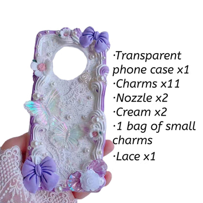 Decoden Custom Phone Case DIY Craft Kits | Pink Butterflies White Peach Flowers Bows Pearls Charms | Samsung Android iPhone Cases - MeowsomeCrafts