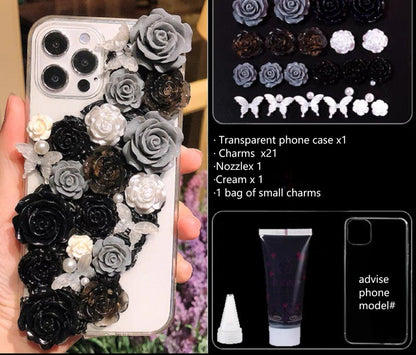 Decoden Custom Phone Case DIY Craft Kits | Pink White Peach Black Gray Roses Butterflies Charms | Samsung Android iPhone Cases - MeowsomeCrafts