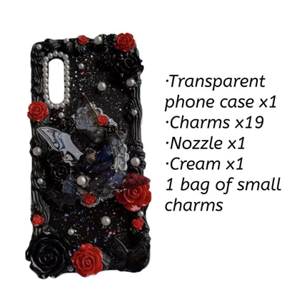 Decoden Custom Phone Case DIY Craft Kits | Purple Black Red Roses Iridescent Butterflies Charms | Samsung Android iPhone Cases - MeowsomeCrafts