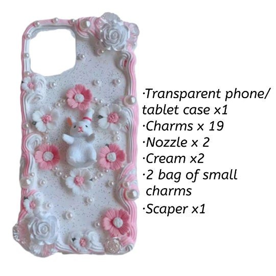 Decoden Custom Phone Case DIY Craft Kits | Sakura Flowers Daisies Rabbit Pearls Charms | Samsung Android iPhone Cases - MeowsomeCrafts