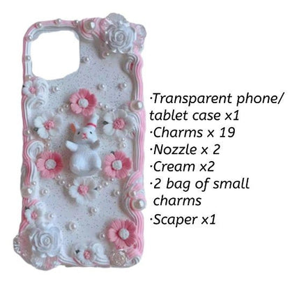 Decoden Custom Phone Case DIY Craft Kits | Sakura Flowers Daisies Rabbit Pearls Charms | Samsung Android iPhone Cases - MeowsomeCrafts