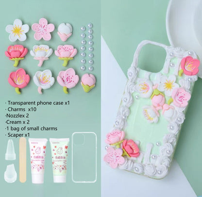 Decoden Custom Phone Case DIY Craft Kits | Sakura Flowers Pearls Color Beads Plaid Ribbon Charms | Samsung Android iPhone Cases - MeowsomeCrafts