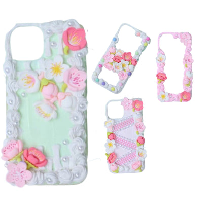 Decoden Custom Phone Case DIY Craft Kits | Sakura Flowers Pearls Color Beads Plaid Ribbon Charms | Samsung Android iPhone Cases - MeowsomeCrafts