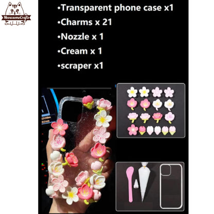 Decoden Custom Phone Case DIY Craft Kits | Sakura Flowers Pearls Teardrop Pearls Charms | Samsung Android iPhone Cases - MeowsomeCrafts