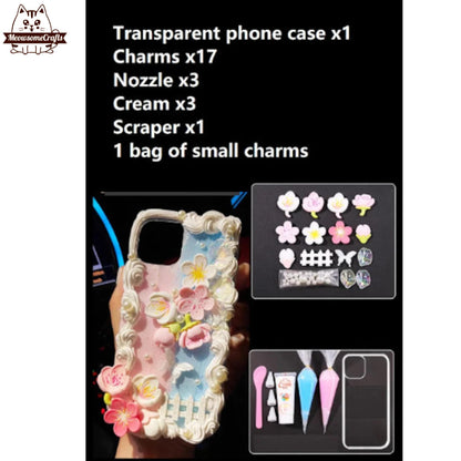 Decoden Custom Phone Case DIY Craft Kits | Sakura Flowers Pearls Teardrop Pearls Charms | Samsung Android iPhone Cases - MeowsomeCrafts