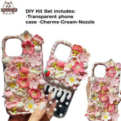 Decoden Custom Phone Case DIY Craft Kits | Sakura Flowers Pearls Teardrop Pearls Charms | Samsung Android iPhone Cases - MeowsomeCrafts