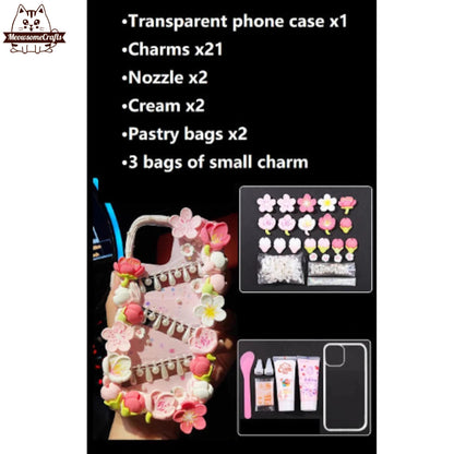 Decoden Custom Phone Case DIY Craft Kits | Sakura Flowers Pearls Teardrop Pearls Charms | Samsung Android iPhone Cases - MeowsomeCrafts