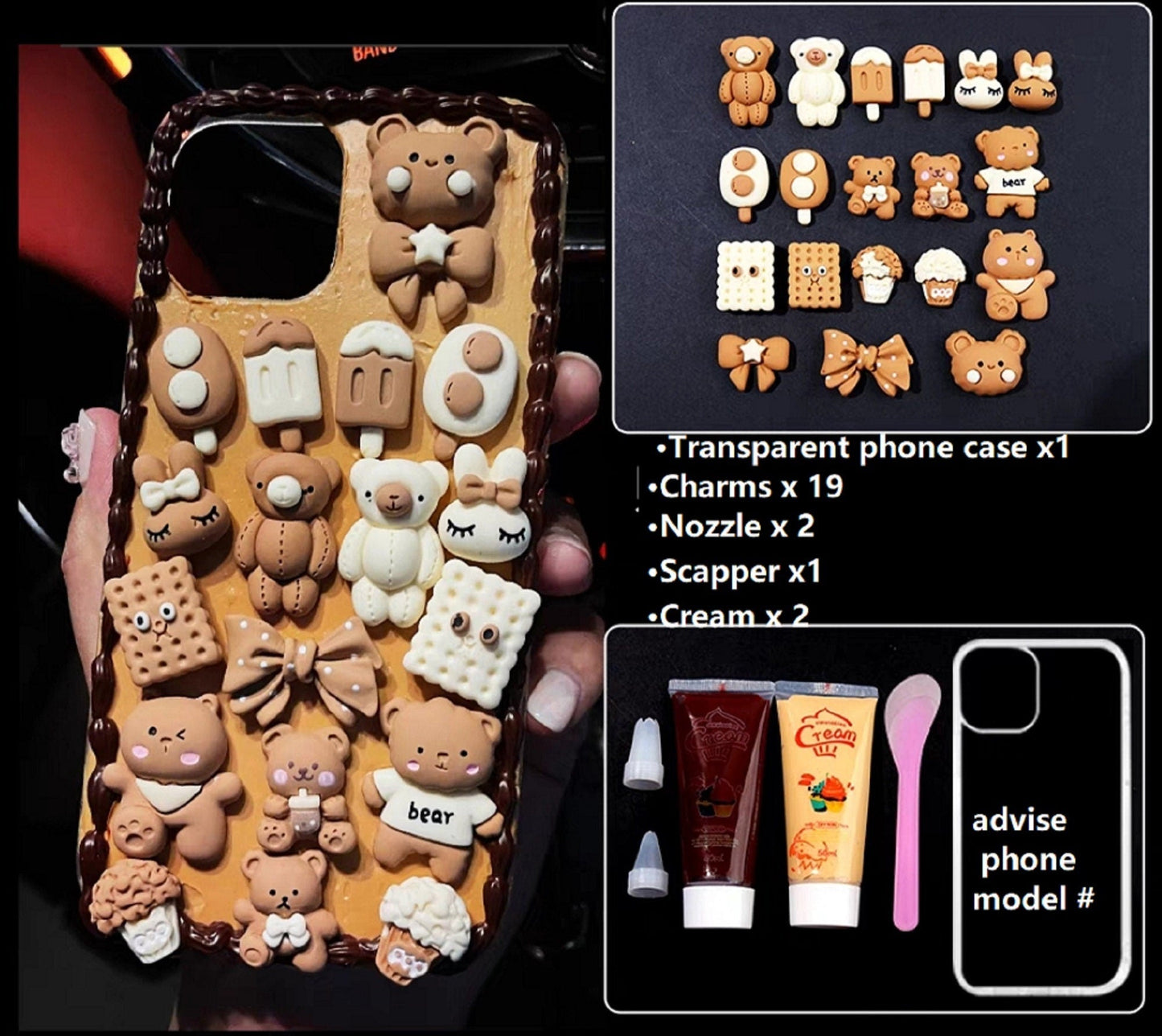 Decoden Custom Phone Case DIY Craft Kits | Teddy Bears Cookies Macaroons Toast Eggs Muffin Food Charms | Samsung Android iPhone Cases - MeowsomeCrafts