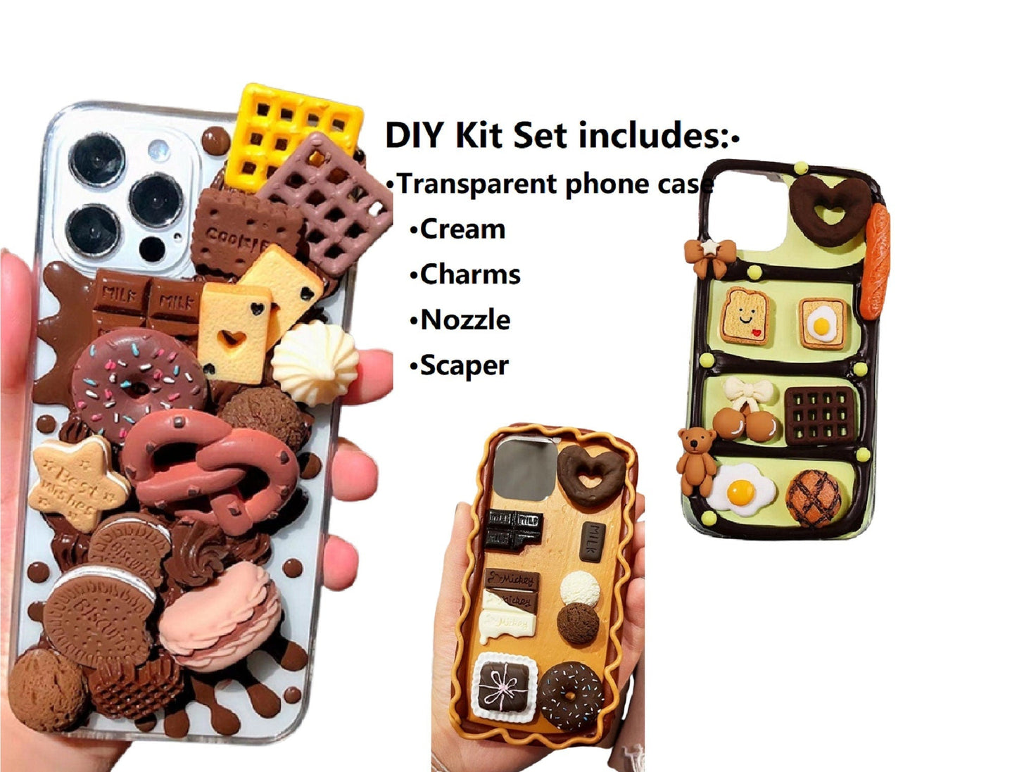 Decoden Custom Phone Case DIY Craft Kits | Teddy Bears Cookies Macaroons Toast Eggs Muffin Food Charms | Samsung Android iPhone Cases - MeowsomeCrafts