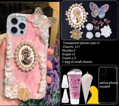 Decoden Custom Phone Case DIY Craft Kits | White Black Roses Butterflies Pearl Frame Gold Lady Charms | Samsung Android iPhone Cases - MeowsomeCrafts