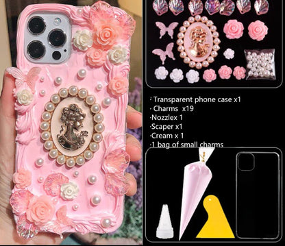 Decoden Custom Phone Case DIY Craft Kits | White Black Roses Butterflies Pearl Frame Gold Lady Charms | Samsung Android iPhone Cases - MeowsomeCrafts