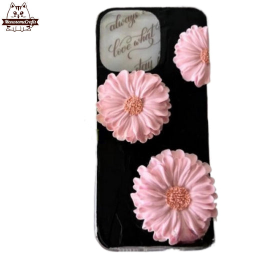 Finished Handmade Decoden Phone Case | Big Pink Daisy Flowers Petals Charms | Samsung Android iPhone Cases - MeowsomeCrafts