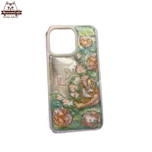 Finished Handmade Decoden Phone Case | Flower Garden Meadow Butterflies Charms | Samsung Android iPhone Cases - MeowsomeCrafts