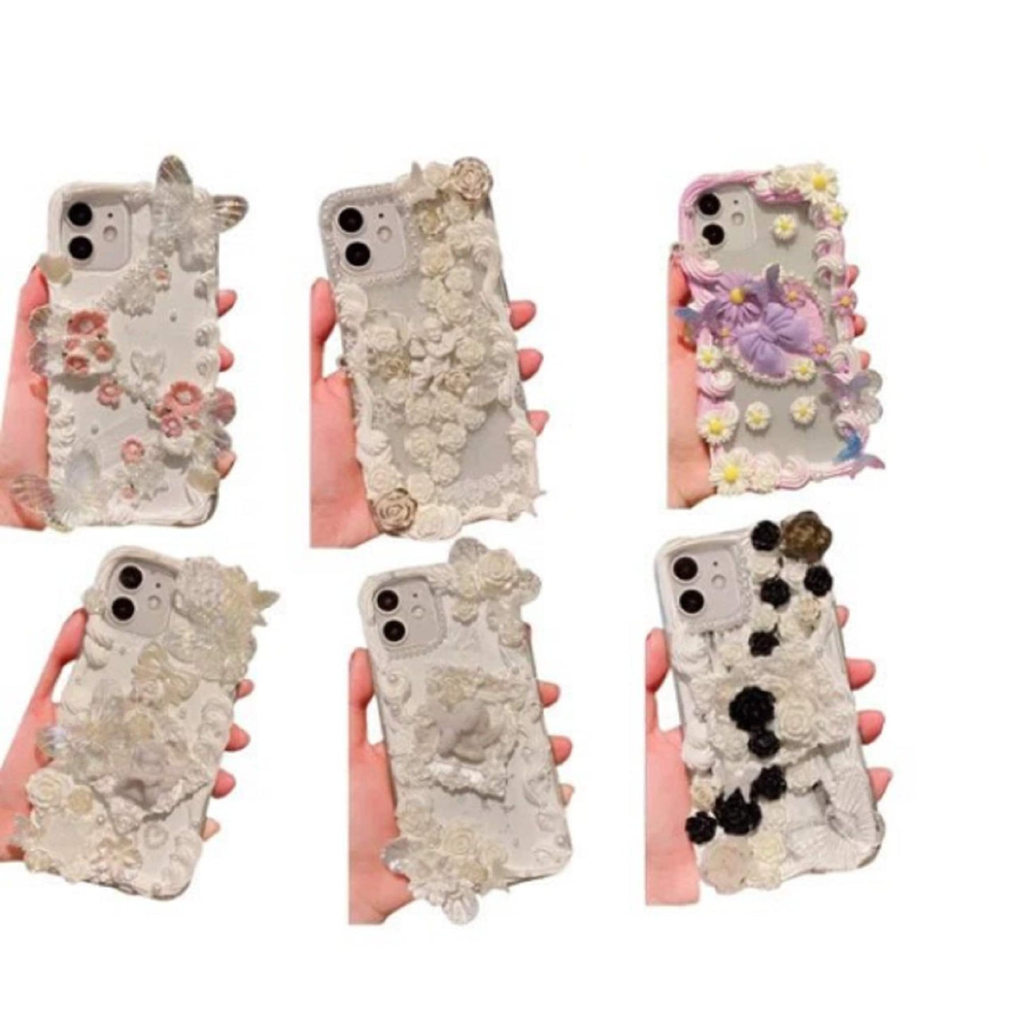 Finished Handmade Decoden Phone Cases | Angels Frames Flowers Daises Lace Pearls Charms | Samsung Android iPhone Cases - MeowsomeCrafts