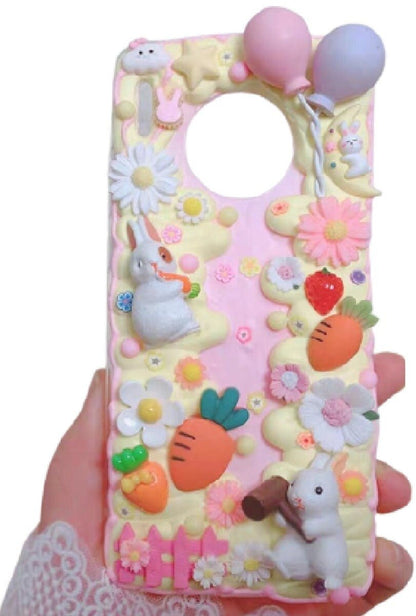 Finished Handmade Decoden Phone Cases | Chinese Rabbit Red Envelope Kids Easter Rabbit Flowers Carrot Balloons Charms | Samsung Android iPhone Cases - MeowsomeCrafts