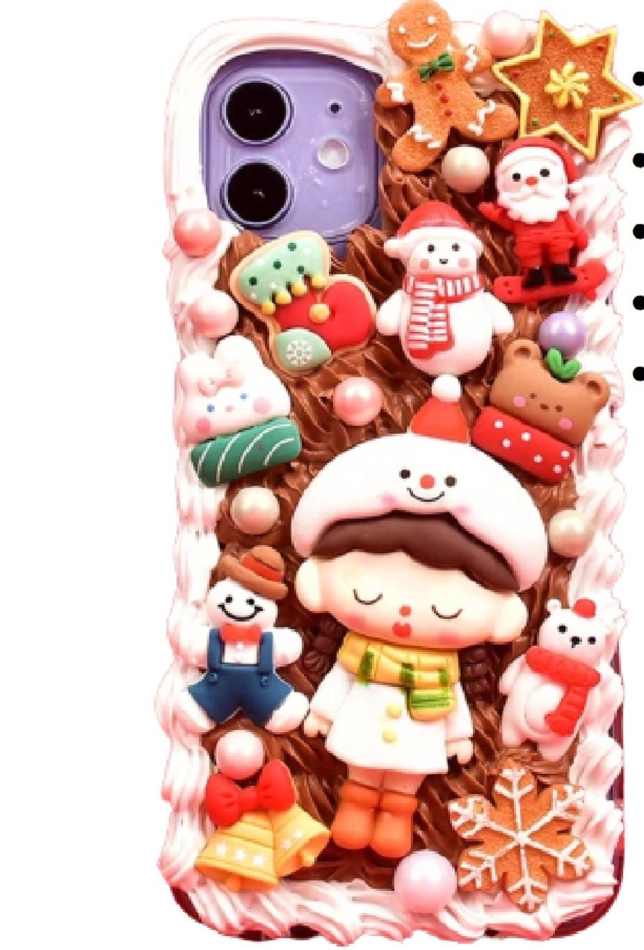 Finished Handmade Decoden Phone Cases | Christmas Kawaii Girl Santa Snowman Reindeer Winter Hats Cookies Phones Charms | Samsung Android iPhone Cases - MeowsomeCrafts