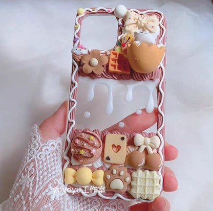 Finished Handmade Decoden Phone Cases | Cookies Pretzels Ice Cream Chocolates Candy Dessert Charms | Samsung Android iPhone Cases - MeowsomeCrafts