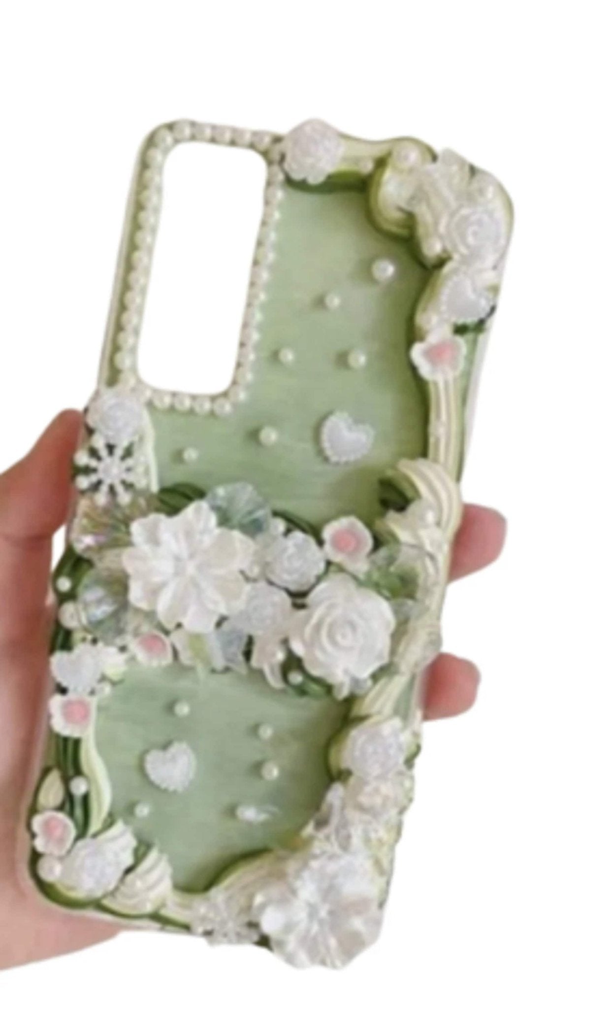 Finished Handmade Decoden Phone Cases | Flowers Daffodils Roses Teardrop Pearls Bows Charms | Samsung Android iPhone Cases - MeowsomeCrafts