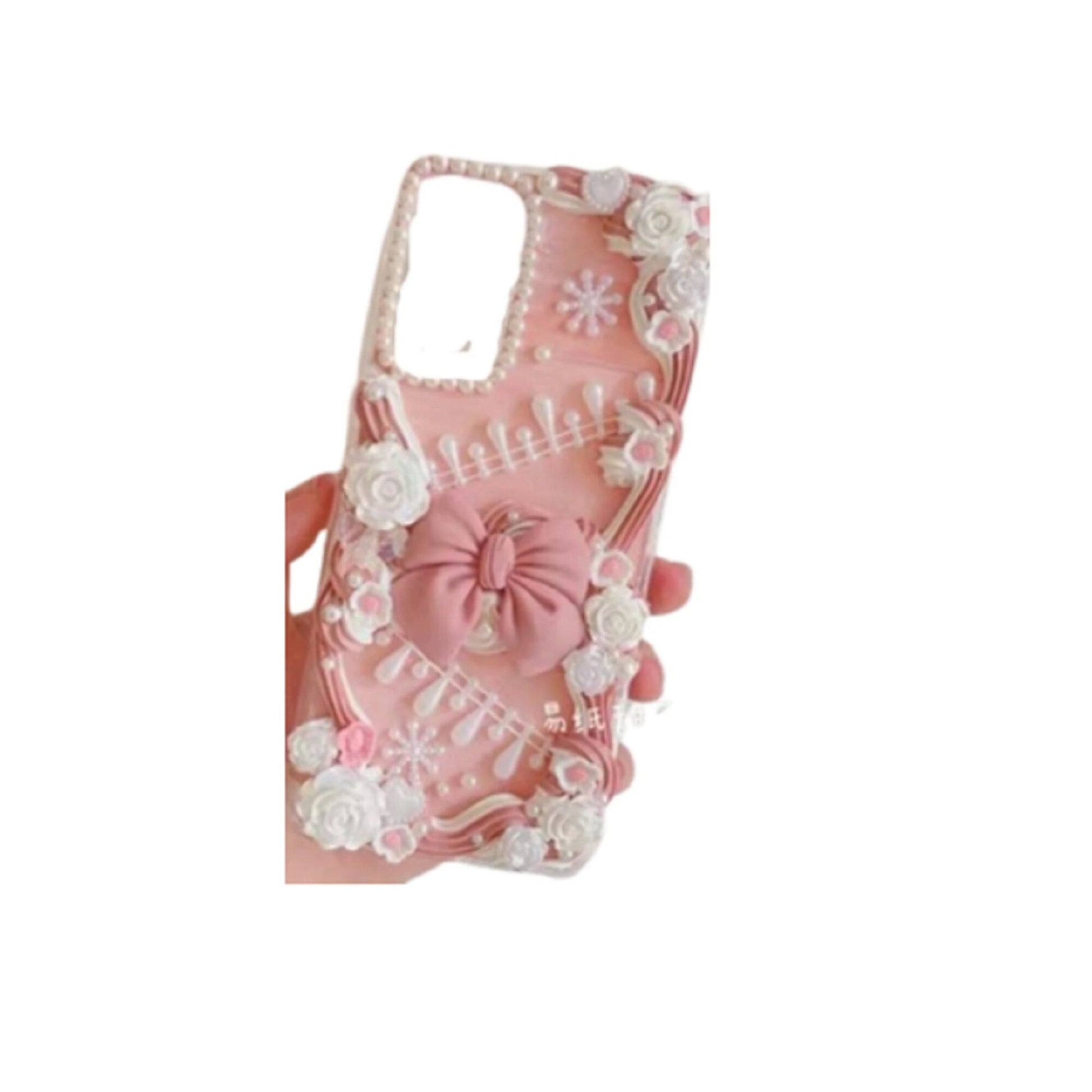 Finished Handmade Decoden Phone Cases | Flowers Daffodils Roses Teardrop Pearls Bows Charms | Samsung Android iPhone Cases - MeowsomeCrafts