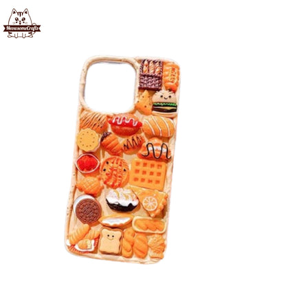 Finished Handmade Decoden Phone Cases | Food Sushi Dumplings Pizza Bread Meat Charms | Samsung Android iPhone Cases - MeowsomeCrafts