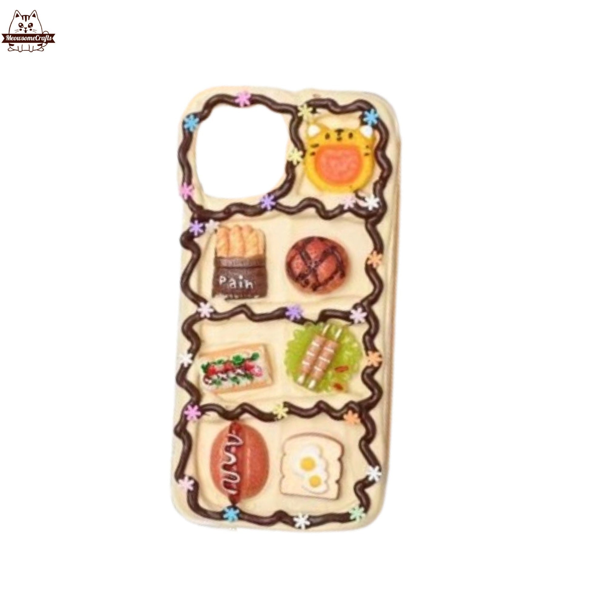 Finished Handmade Decoden Phone Cases | Food Sushi Dumplings Pizza Bread Meat Charms | Samsung Android iPhone Cases - MeowsomeCrafts