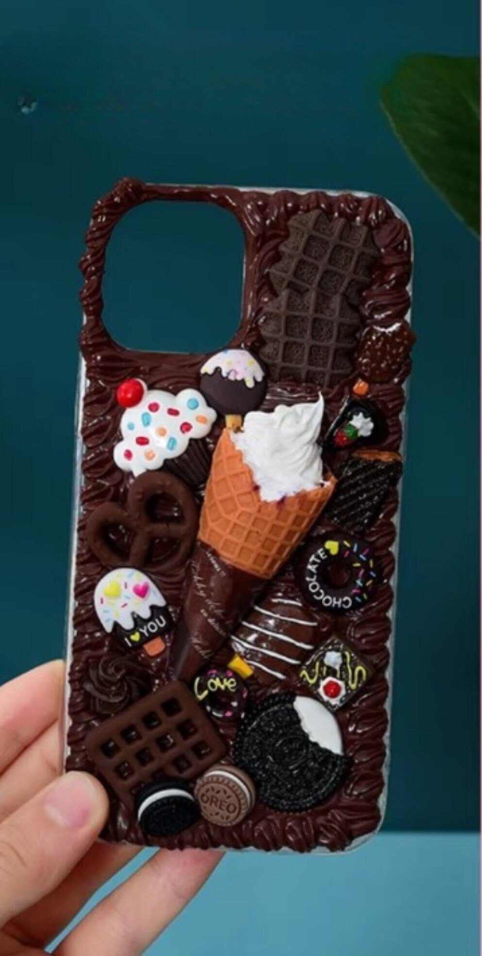 Finished Handmade Decoden Phone Cases | Ice Cream Cone Cookies Candy Cupcake Chocolate Dessert Charms | Samsung Android iPhone Cases - MeowsomeCrafts