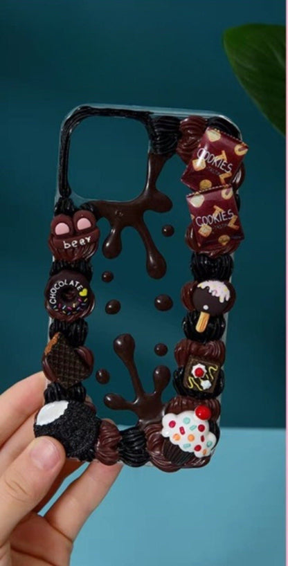 Finished Handmade Decoden Phone Cases | Ice Cream Cone Cookies Candy Cupcake Chocolate Dessert Charms | Samsung Android iPhone Cases - MeowsomeCrafts