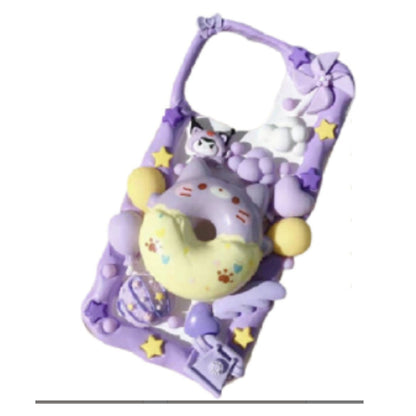 Finished Handmade Decoden Phone Cases | Kawaii Animal Frosted Donuts Bear Chick Cat Dog Balloons Charms | Samsung Android iPhone Cases - MeowsomeCrafts