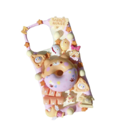 Finished Handmade Decoden Phone Cases | Kawaii Animal Frosted Donuts Bear Chick Cat Dog Balloons Charms | Samsung Android iPhone Cases - MeowsomeCrafts