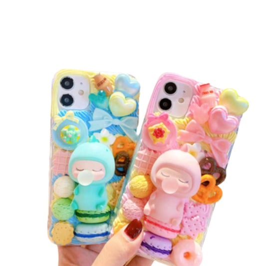 Finished Handmade Decoden Phone Cases | Kawaii Baby Cookies Ice Cream Hearts Candy Charms | Samsung Android iPhone Cases - MeowsomeCrafts