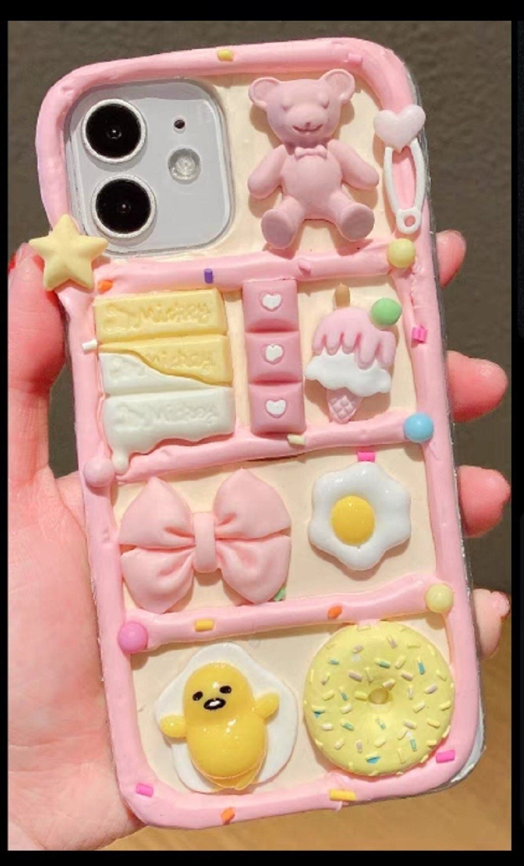 Finished Handmade Decoden Phone Cases | Kawaii Bear Heart Bag Food Candy Sprinkles Dessert Flower Charms | Samsung Android iPhone Cases - MeowsomeCrafts