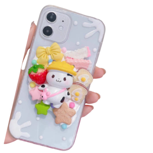 Finished Handmade Decoden Phone Cases | Kawaii Bunny Rabbit Bear Strawberry Eggs Toast Stars Charms | Samsung Android iPhone Cases - MeowsomeCrafts