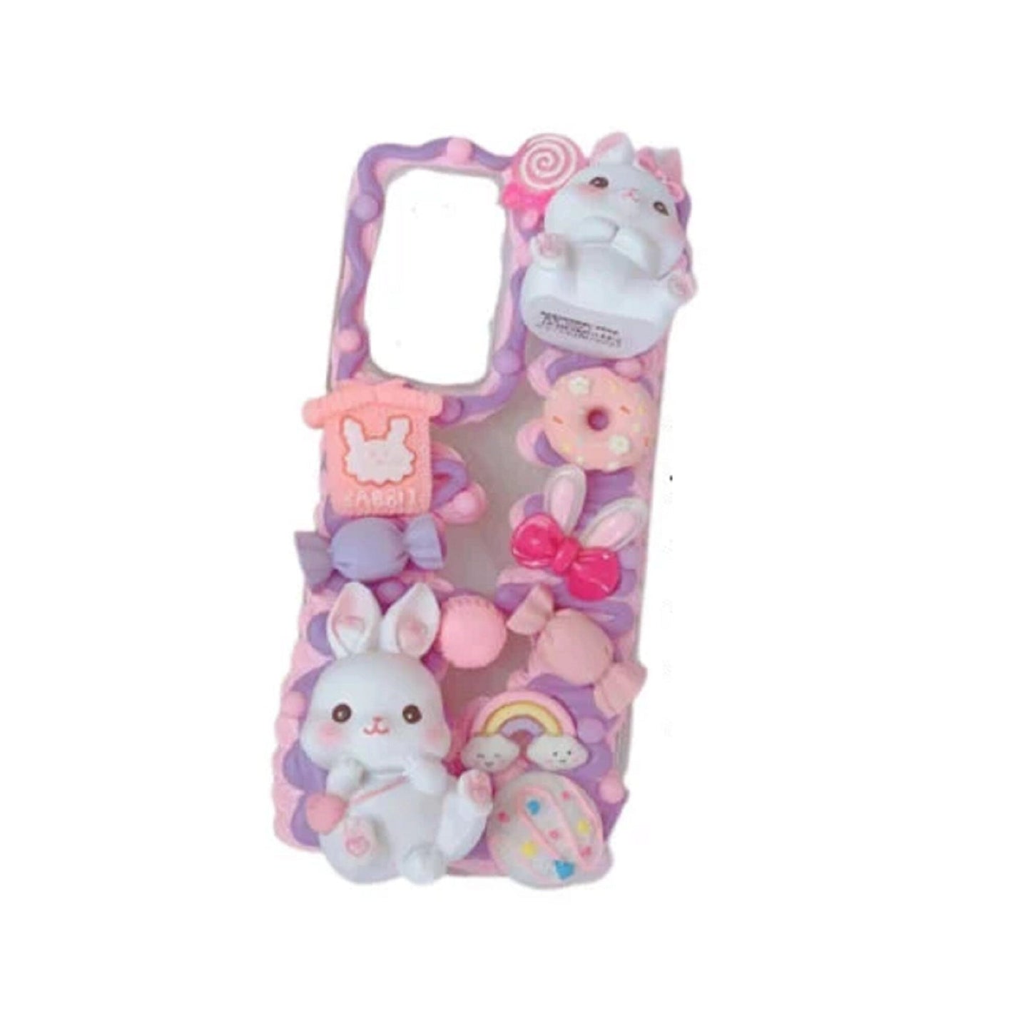 Finished Handmade Decoden Phone Cases | Kawaii Cat Rabbits Cat Shaped Food Rabbit Ears Charms | Samsung Android iPhone Cases - MeowsomeCrafts