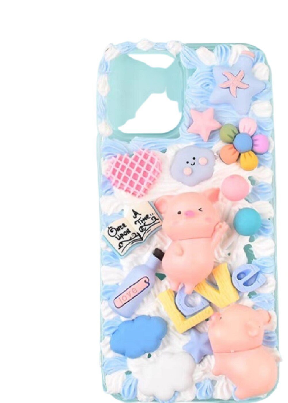 Finished Handmade Decoden Phone Cases | Kawaii Pig Candy Clouds Flowers Food Hearts Stars Charms | Samsung Android iPhone Cases - MeowsomeCrafts