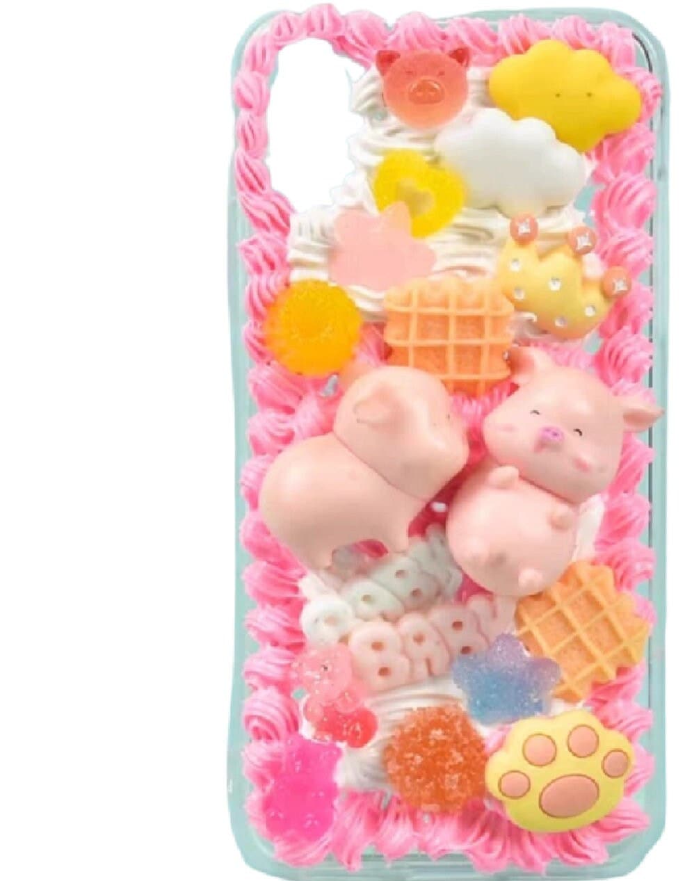 Finished Handmade Decoden Phone Cases | Kawaii Pig Candy Clouds Flowers Food Hearts Stars Charms | Samsung Android iPhone Cases - MeowsomeCrafts