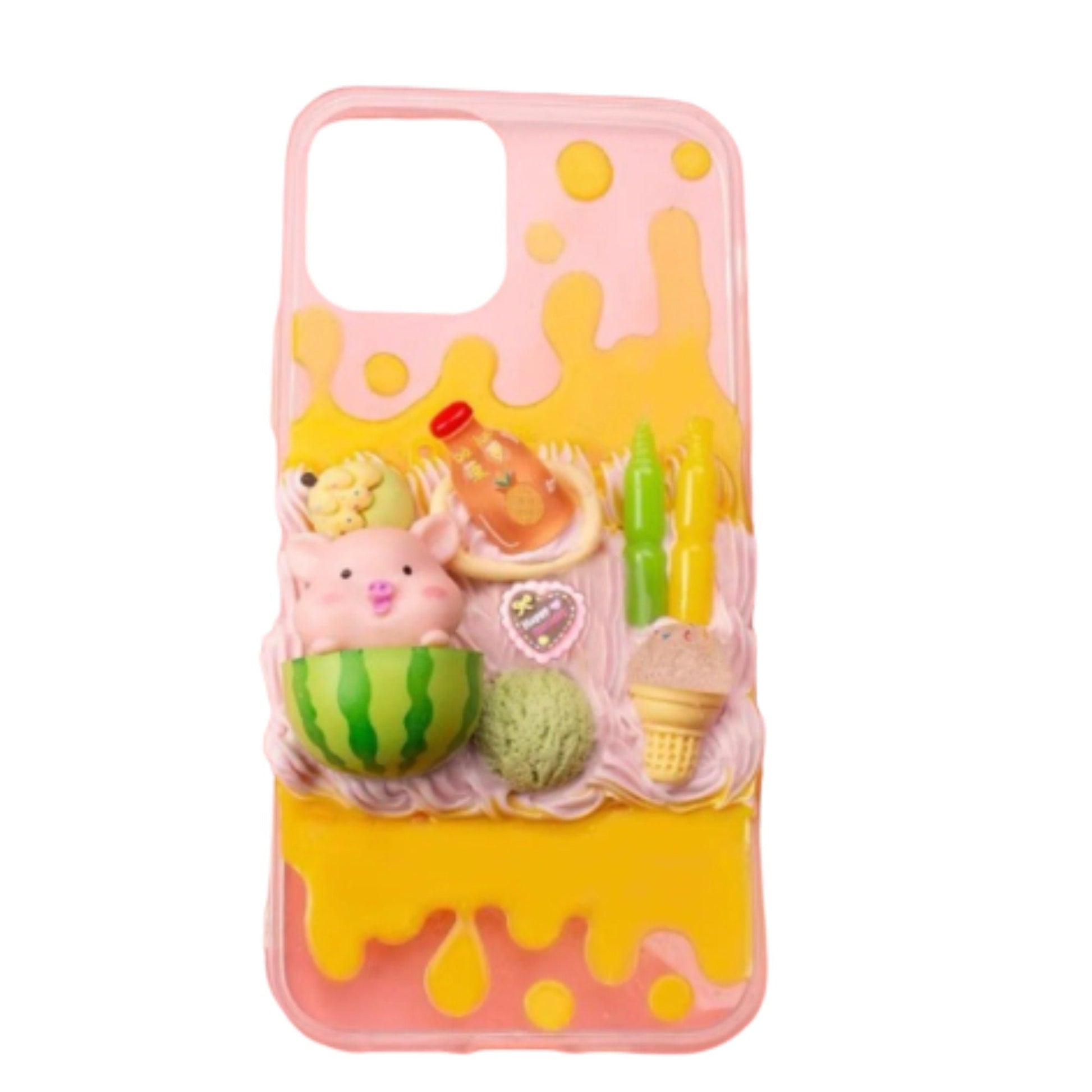 Finished Handmade Decoden Phone Cases | Kawaii Pigs School Supplies Food Drinks Toys Charms | Samsung Android iPhone Cases - MeowsomeCrafts