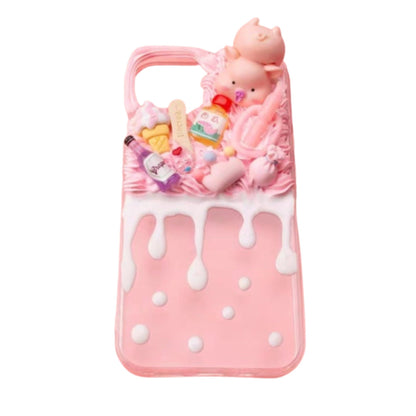 Finished Handmade Decoden Phone Cases | Kawaii Pigs School Supplies Food Drinks Toys Charms | Samsung Android iPhone Cases - MeowsomeCrafts